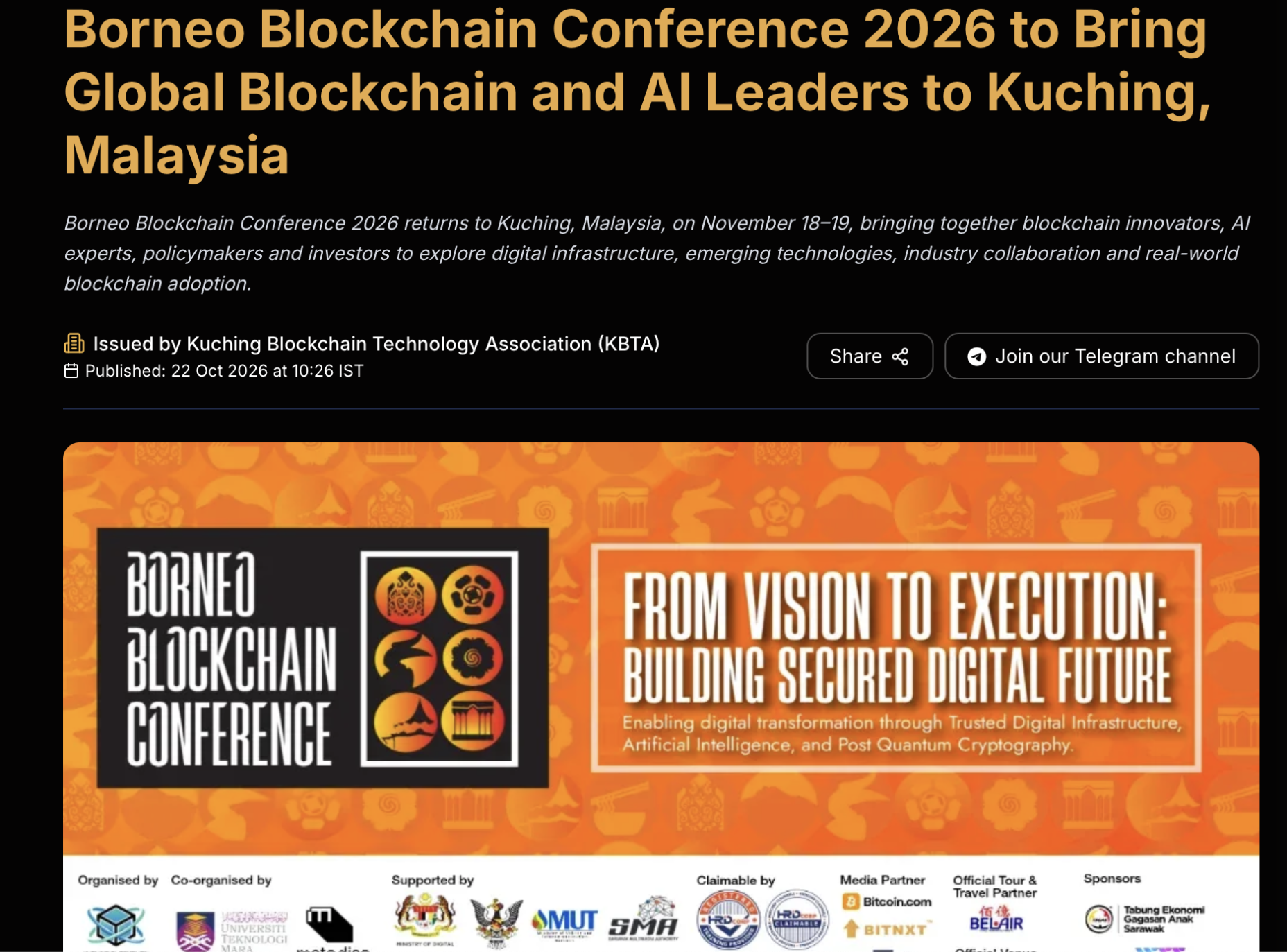 BITNXT coverage of Borneo Blockchain Conference 2026 — supplied screenshot